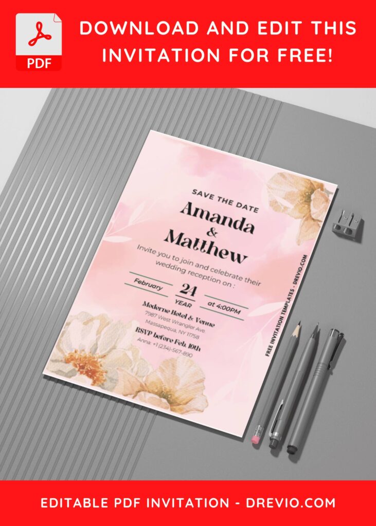 (Easily Editable PDF Invitation) Ombre Watercolor Floral Wedding Invitation F