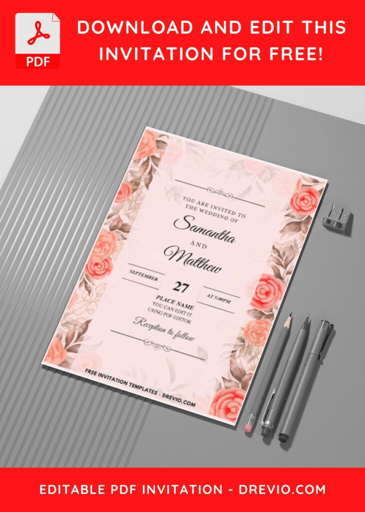 (Easily Edit PDF Invitation) Spring Peony Wedding Invitation A