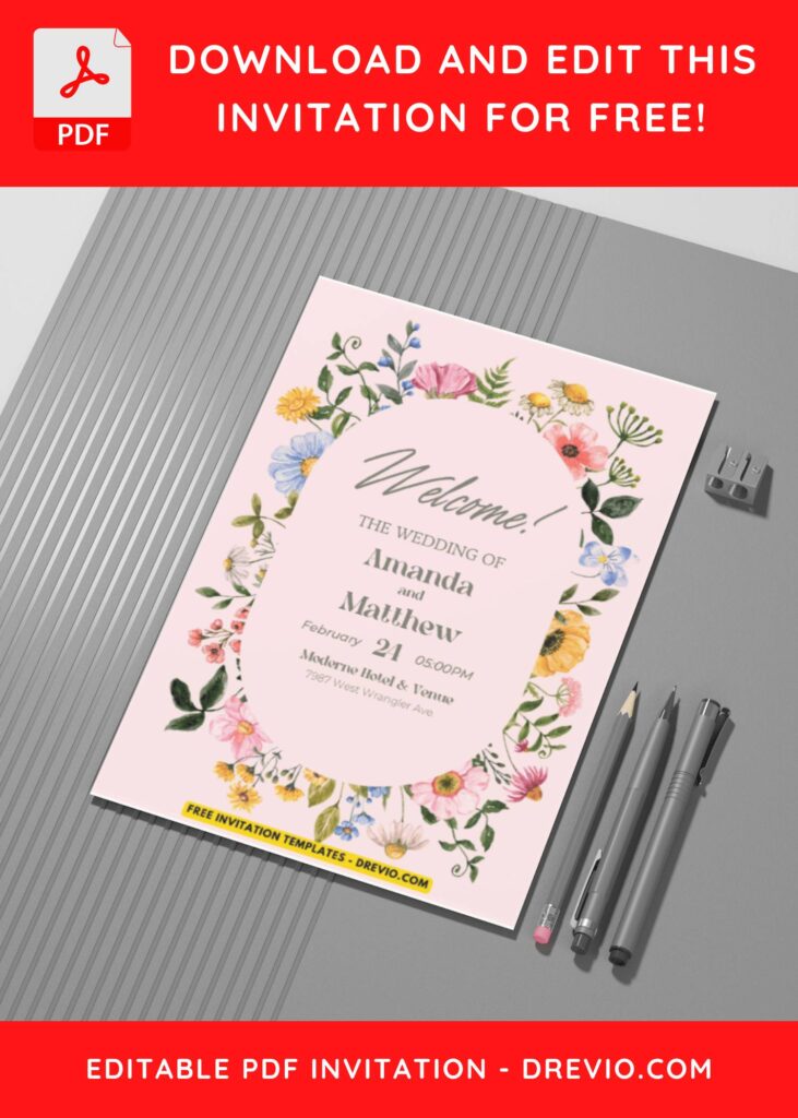 (Easily Edit PDF Invitation) Wildflower Wedding Invitation A