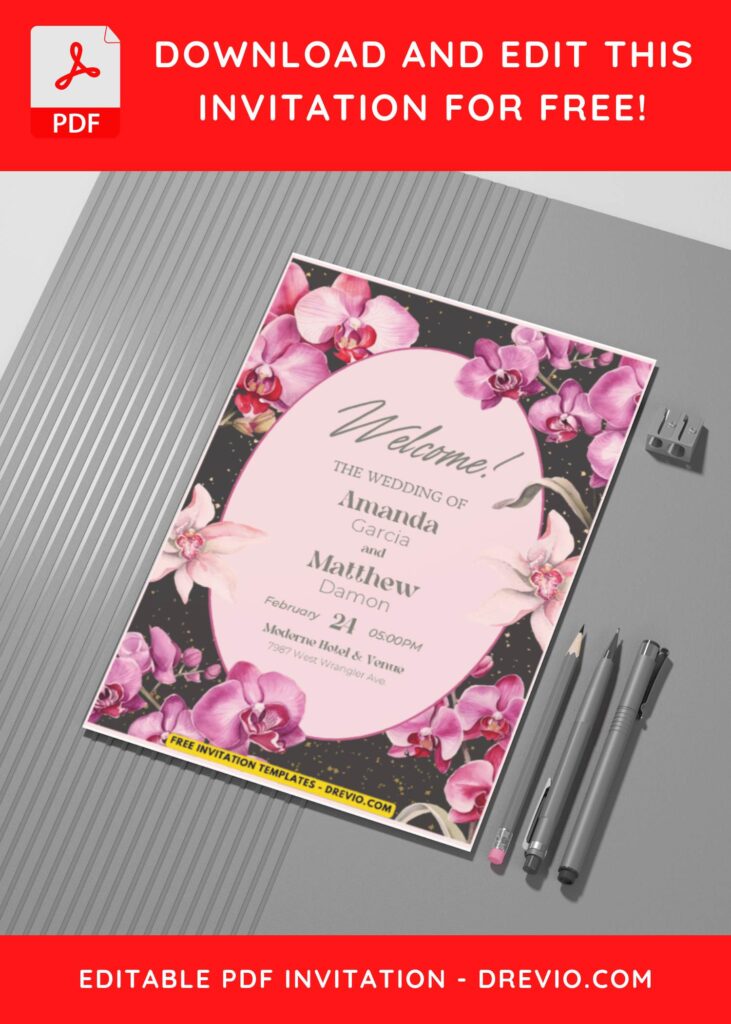 (Easily Edit PDF Invitation) Classy Spring Orchid Wedding Invitation G