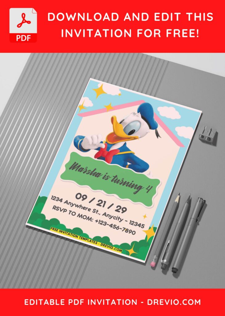 (Easily Edit PDF Invitation) Donald Duck Disney Birthday Invitation G