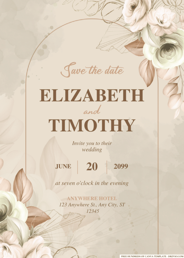 Brown Floral Arrangement Wedding Invitations