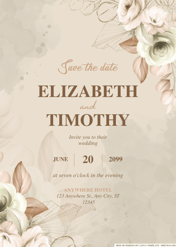 Brown Floral Arrangement Wedding Invitations