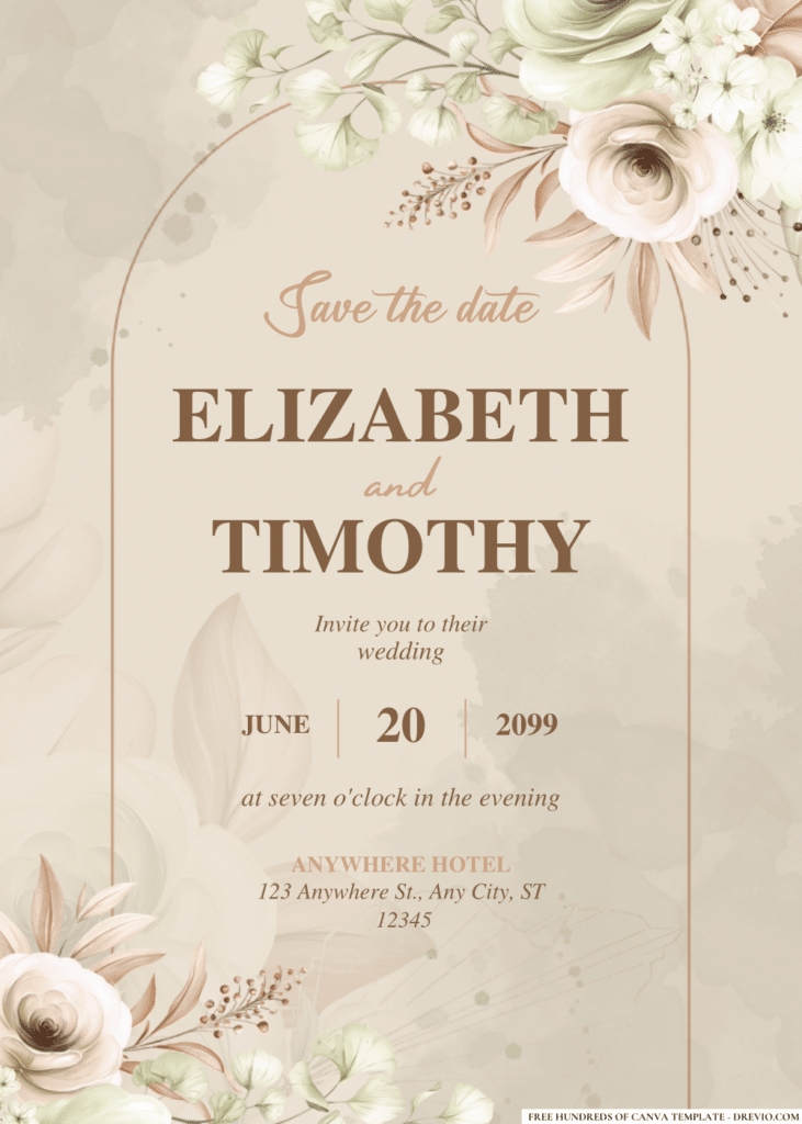 Brown Floral Arrangement Wedding Invitations