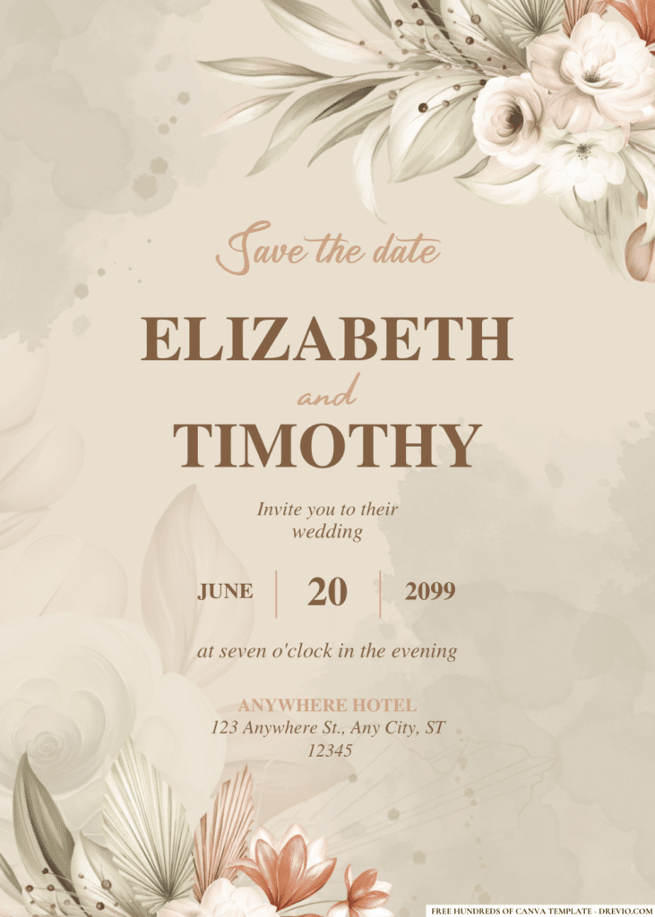 Brown Floral Arrangement Wedding Invitations