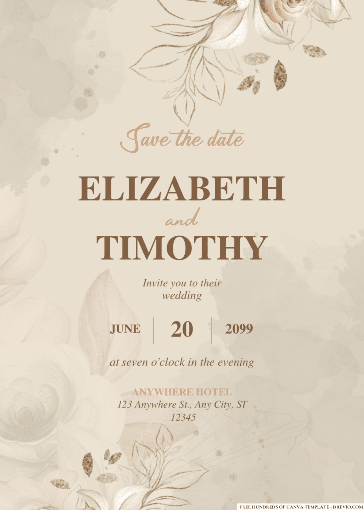 Brown Floral Arrangement Wedding Invitations