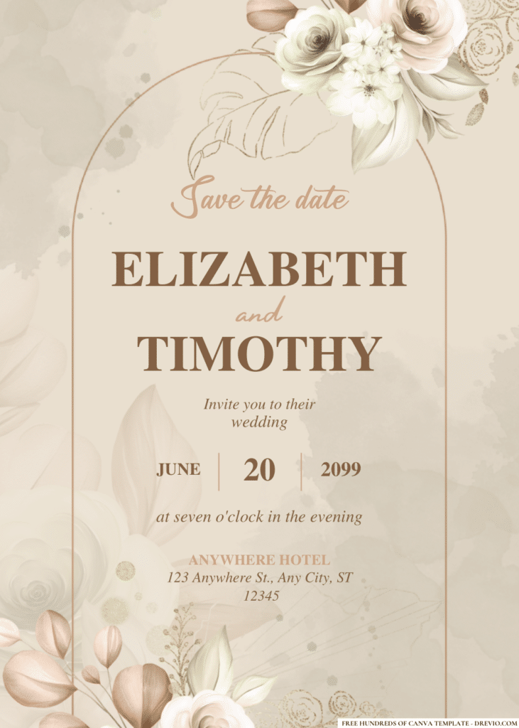 Brown Floral Arrangement Wedding Invitations