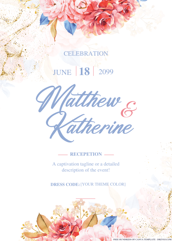 Floral Bunch of Roses Wedding Invitations