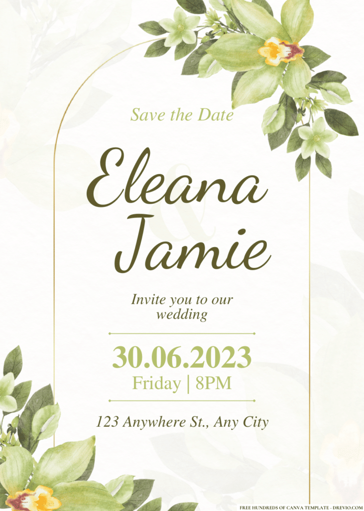 Green Watercolor Flower Wedding Invitations