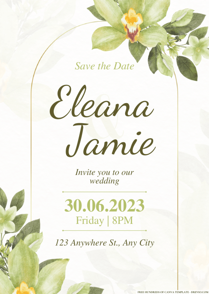 Green Watercolor Flower Wedding Invitations