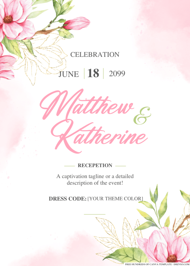Magnolia Bouquet Watercolor Wedding Invitations