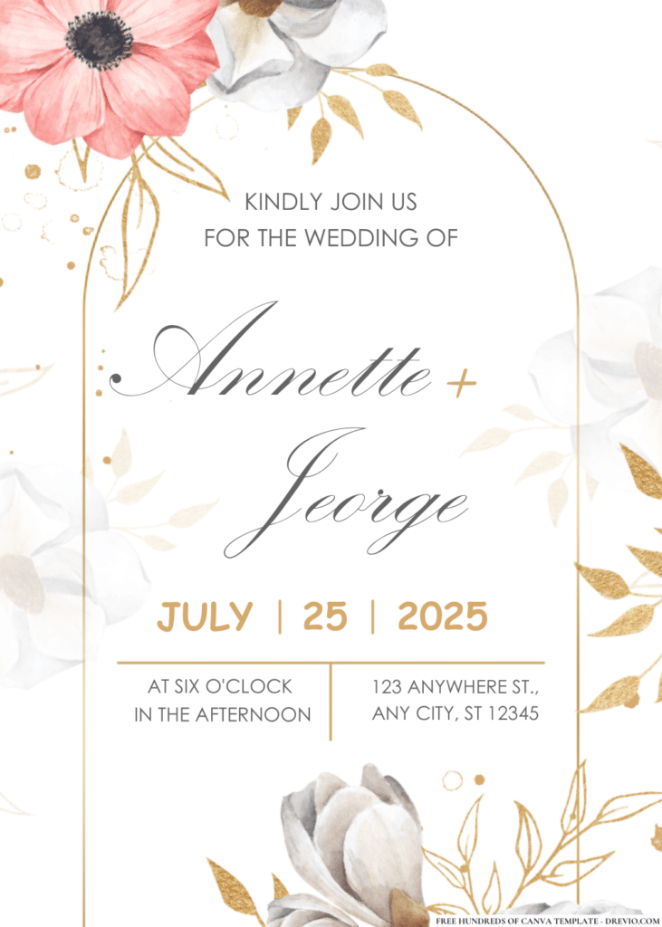 White Pink Floral Arrangement Wedding Invitations