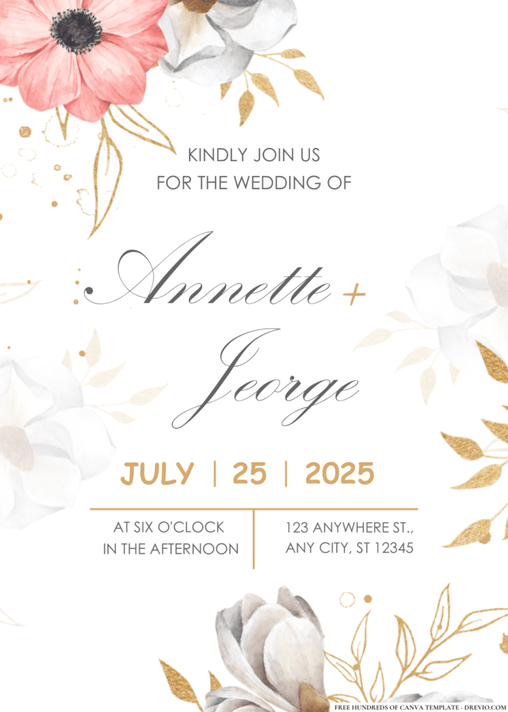 White Pink Floral Arrangement Wedding Invitations