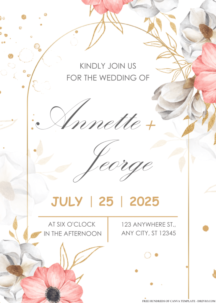 White Pink Floral Arrangement Wedding Invitations