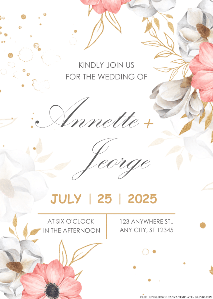 White Pink Floral Arrangement Wedding Invitations