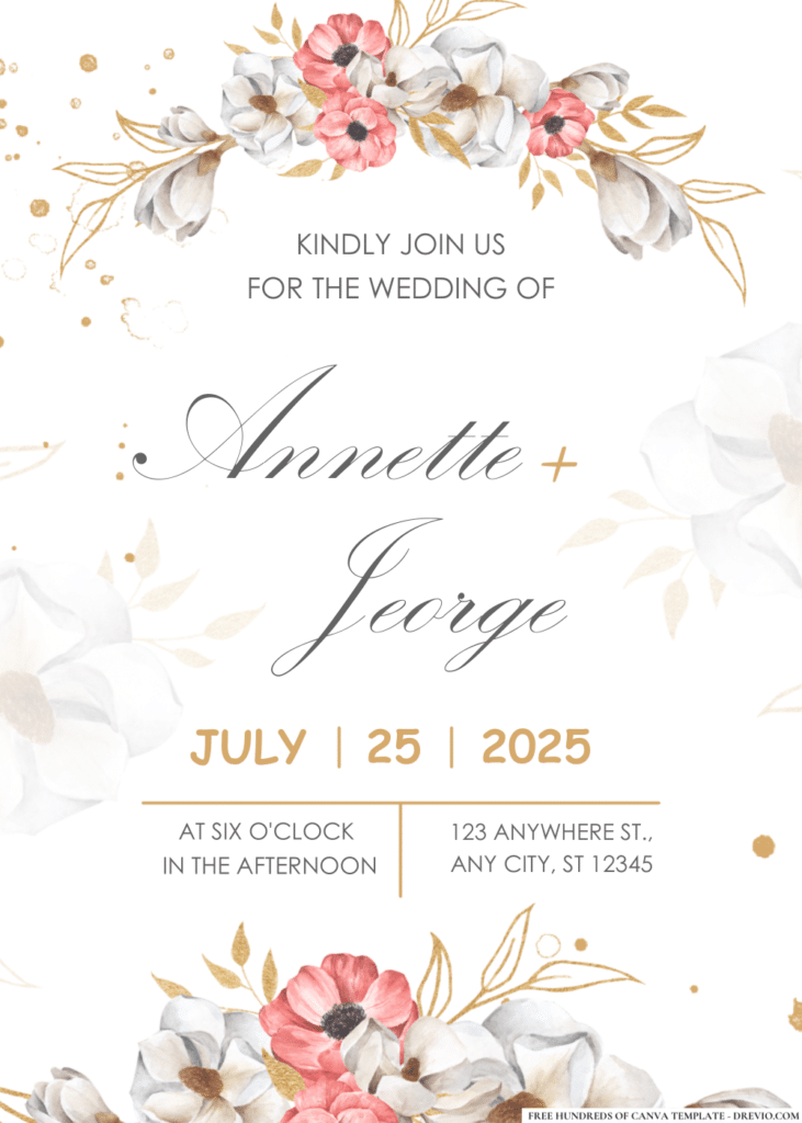 White Pink Floral Arrangement Wedding Invitations