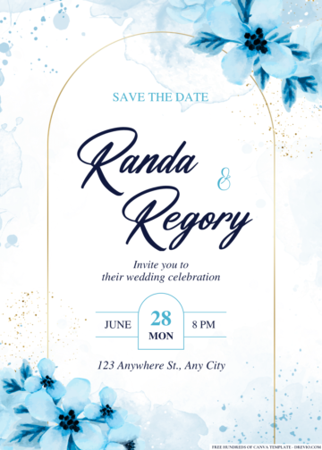 FREE PDF Invitation – Floral Blue Pastel Watercolor Wedding Invitations ...