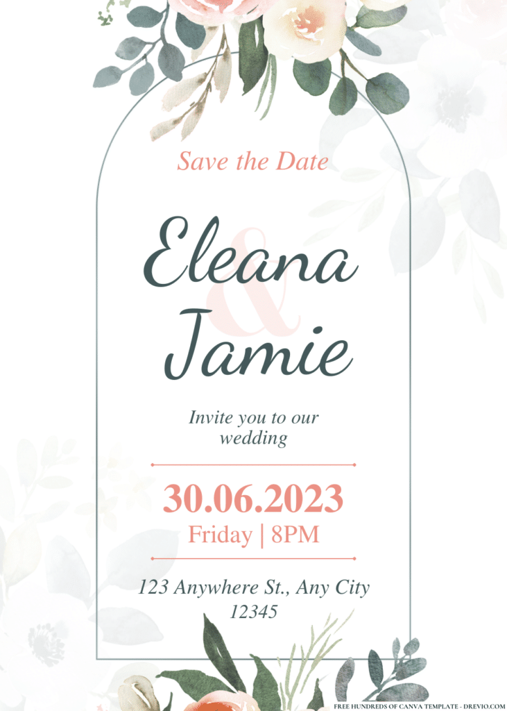Blush Roses Floral Bouquet Wedding Invitations