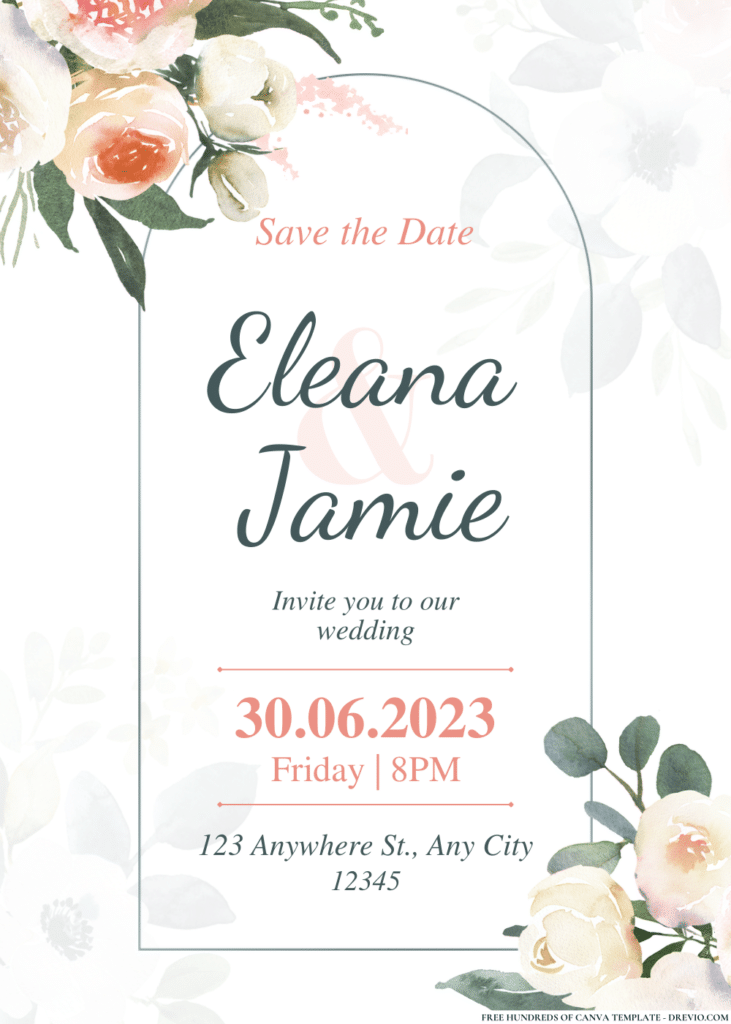 Blush Roses Floral Bouquet Wedding Invitations