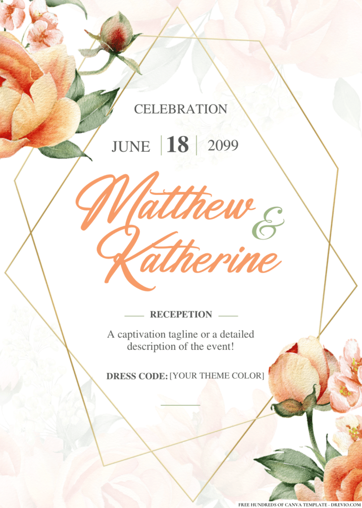 Peach Peony Flower Bouquet Wedding Invitations