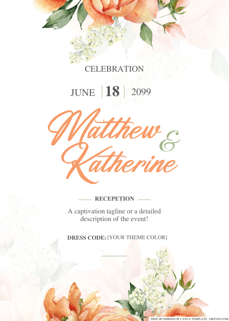 Peach Peony Flower Bouquet Wedding Invitations