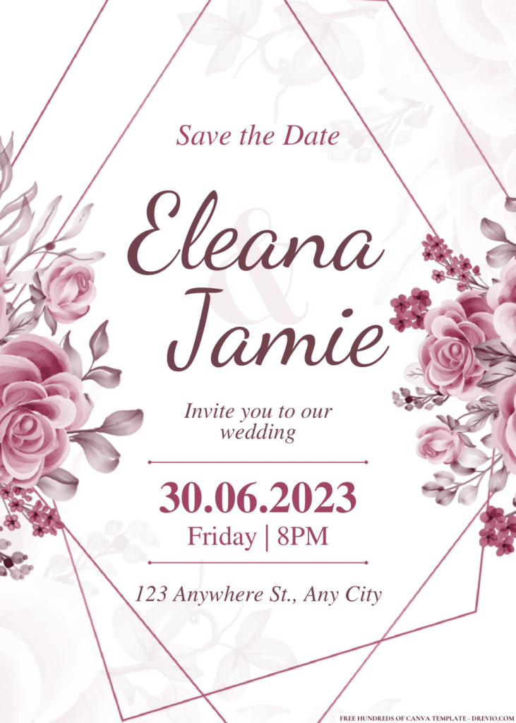 Dark Pink Flower Wedding Invitations