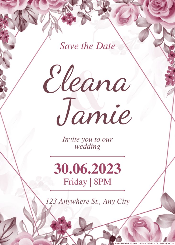 Dark Pink Flower Wedding Invitations