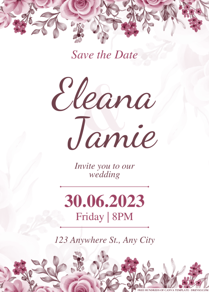 Dark Pink Flower Wedding Invitations