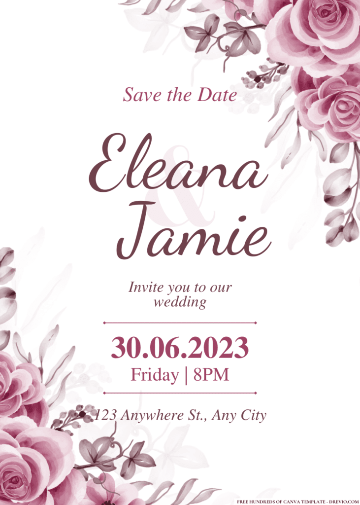 Dark Pink Flower Wedding Invitations