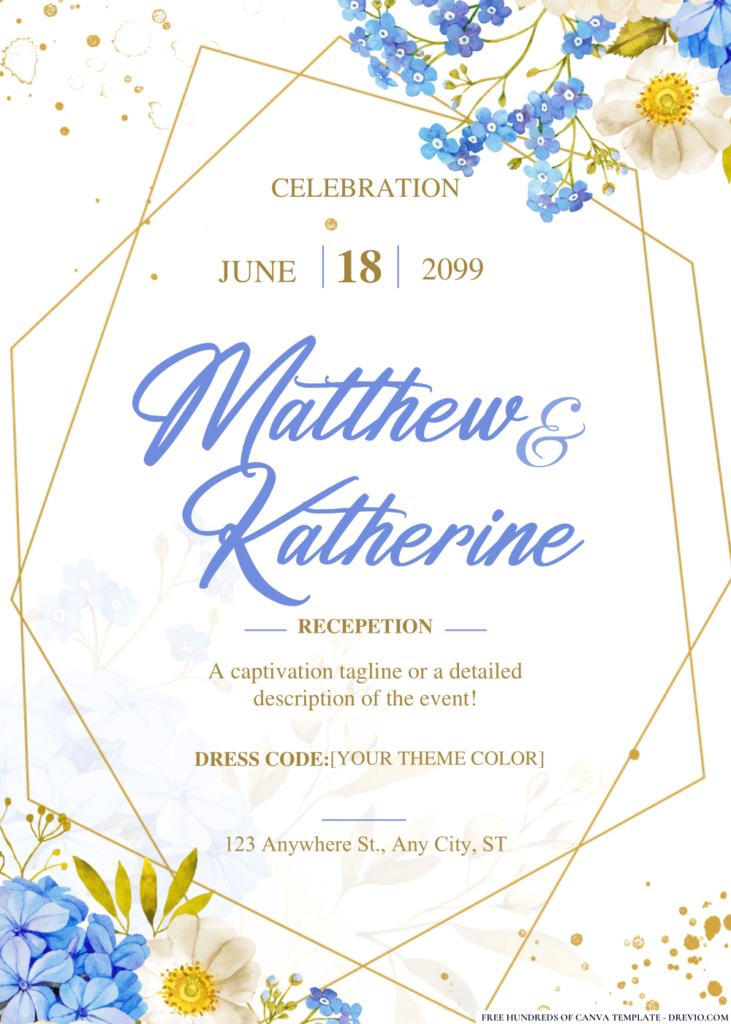 Blue White Jasmine Wedding Invitations