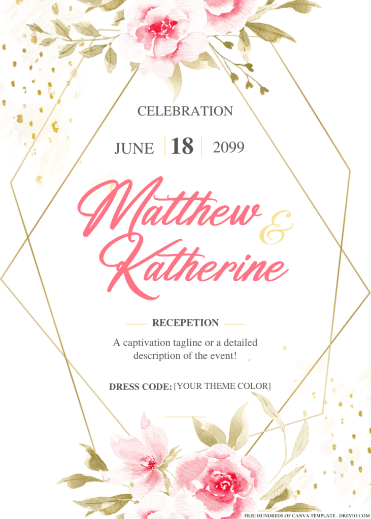 Pink Flowers Watercolor Wedding Invitations