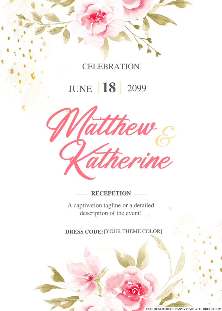 Pink Flowers Watercolor Wedding Invitations