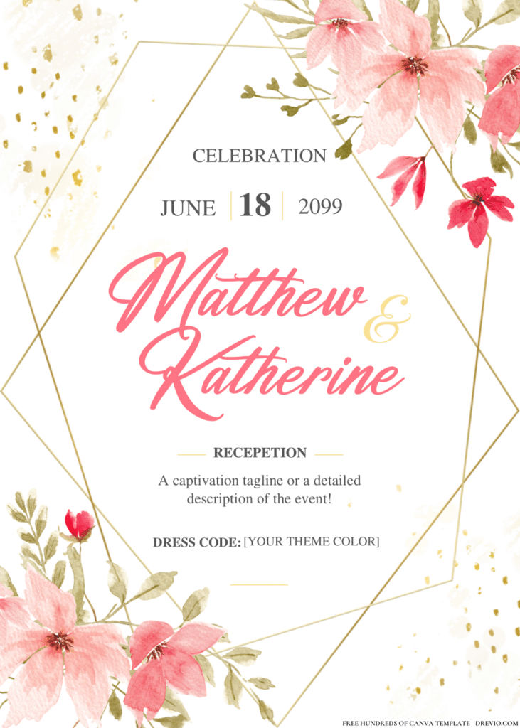 Pink Flowers Watercolor Wedding Invitations