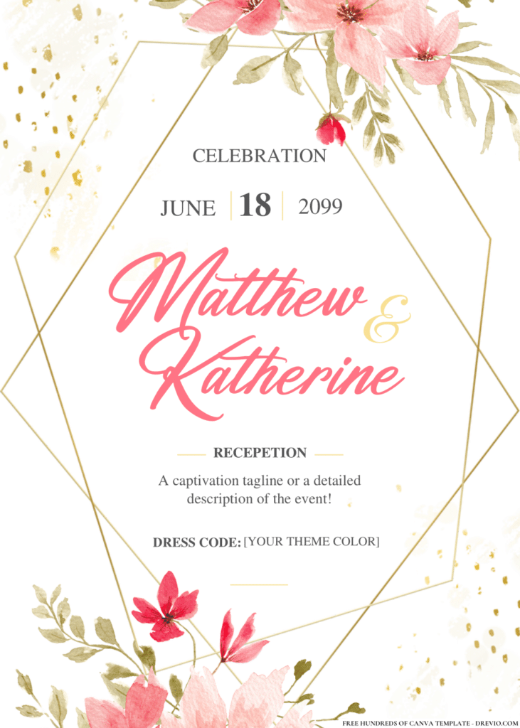 Pink Flowers Watercolor Wedding Invitations