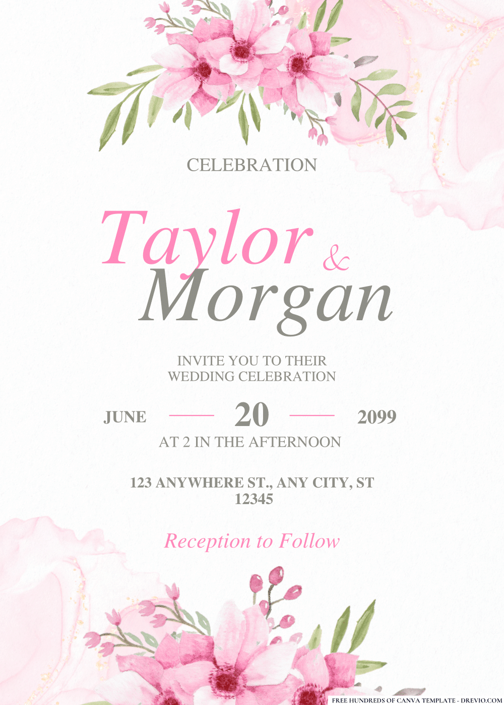 FREE PDF Invitation - Pink Anemone Flower Wedding Invitations - Drevio ...