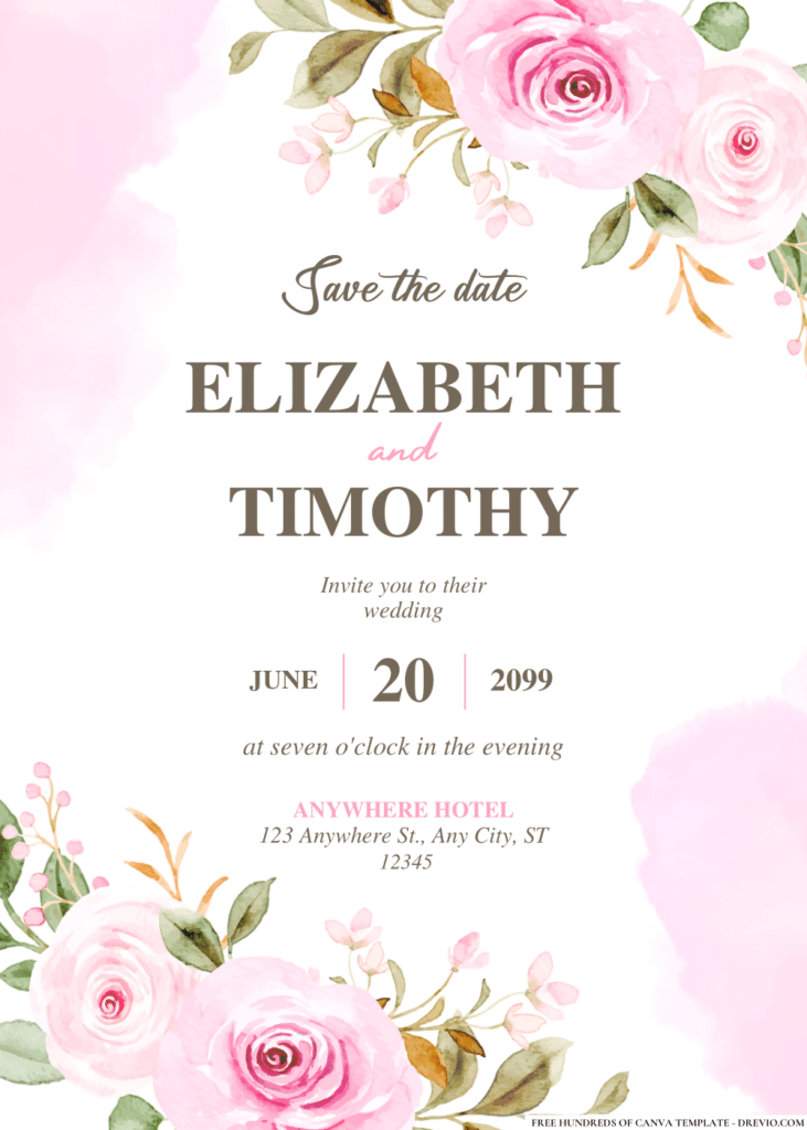 Watercolor Rose Flower Wedding Invitations