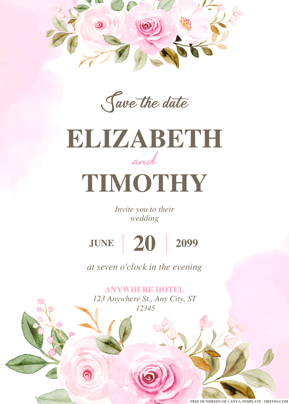 FREE PDF Invitation - Watercolor Rose Flower Wedding Invitations ...