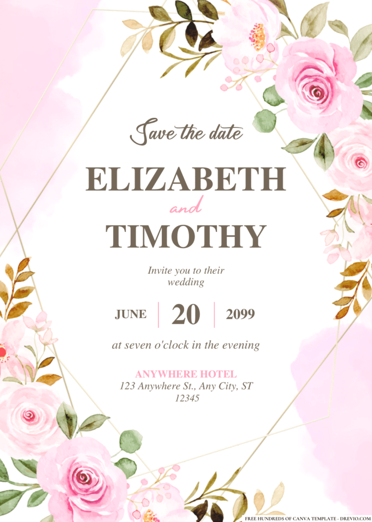 Watercolor Rose Flower Wedding Invitations