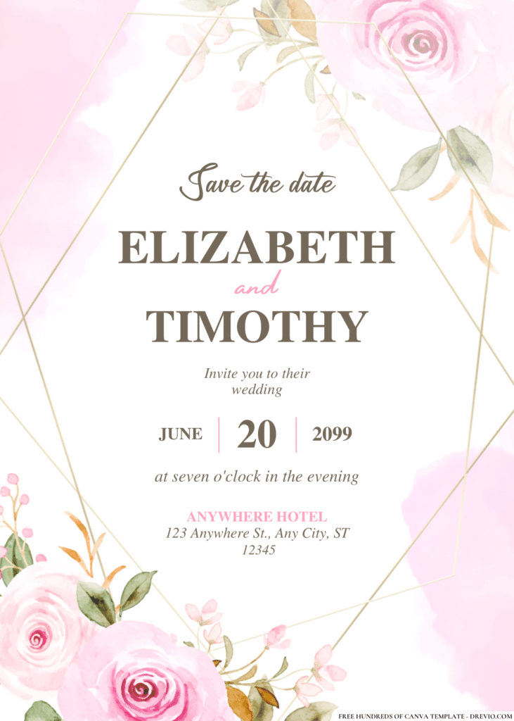 Watercolor Rose Flower Wedding Invitations