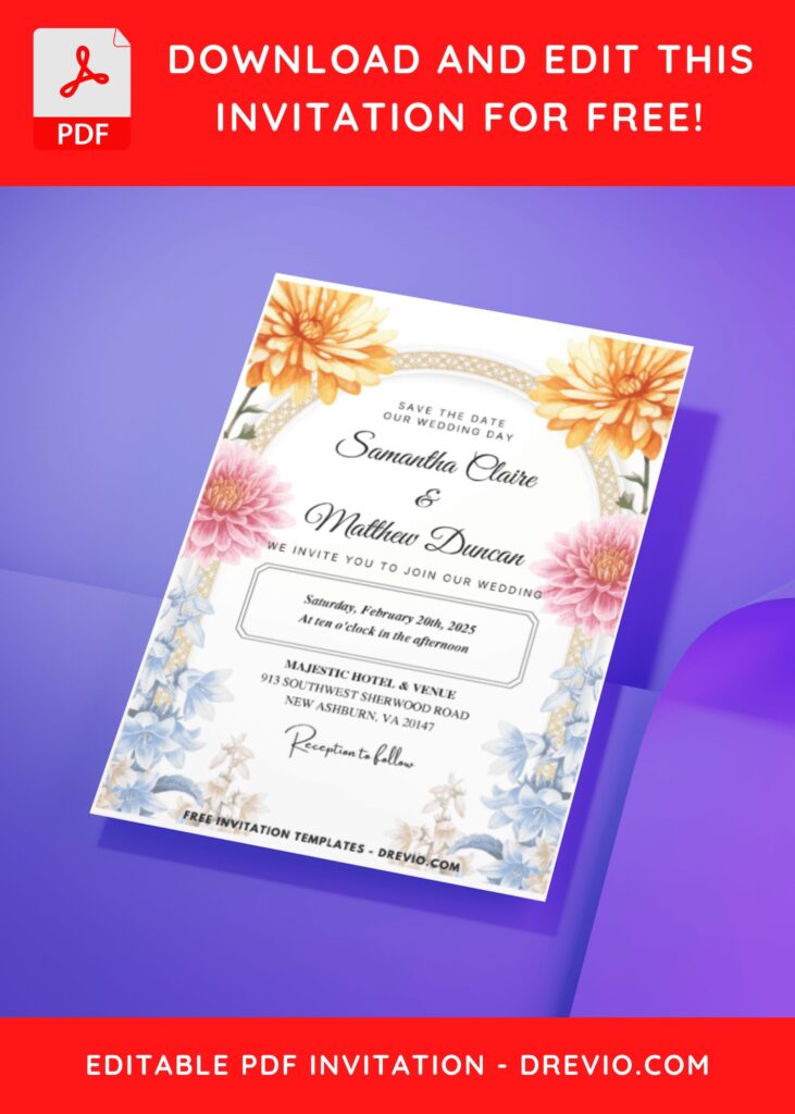(Easily Edit PDF Invitation) Chrysanthemum Wedding Invitation C