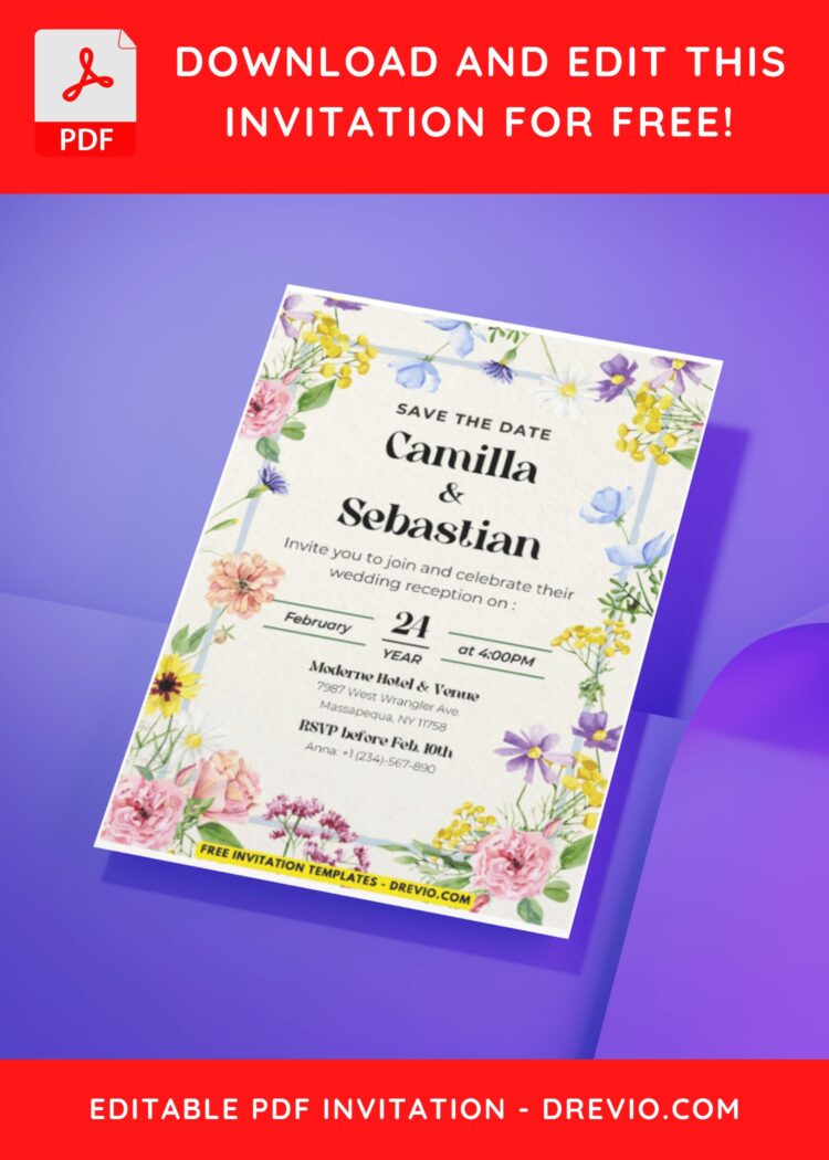 (Easily Edit PDF Invitation) Aesthetic Wildflower Wedding Invitation ...