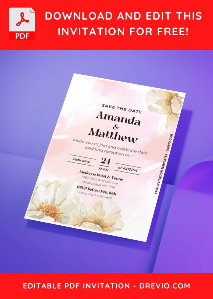 (Easily Editable PDF Invitation) Ombre Watercolor Floral Wedding Invitation G