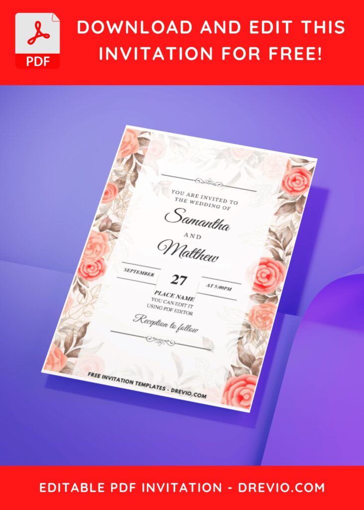 (Easily Edit PDF Invitation) Spring Peony Wedding Invitation B