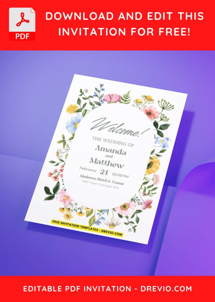 (Easily Edit PDF Invitation) Wildflower Wedding Invitation B