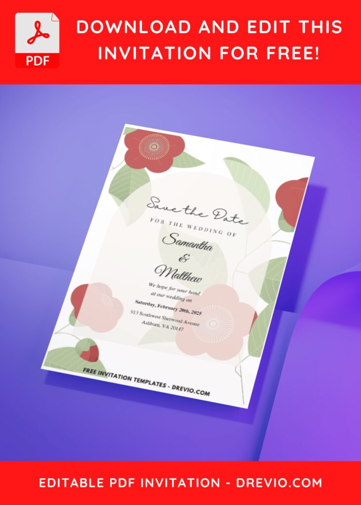 (Easily Edit PDF Invitation) Floral Edge Wedding Invitation H