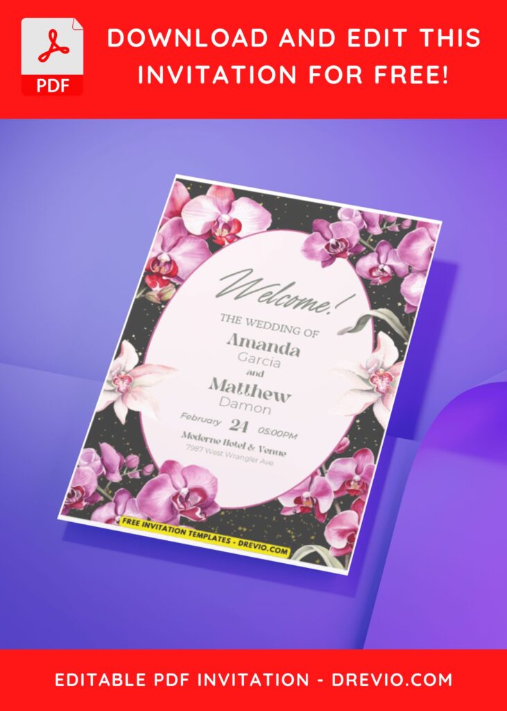 (Easily Edit PDF Invitation) Classy Spring Orchid Wedding Invitation H
