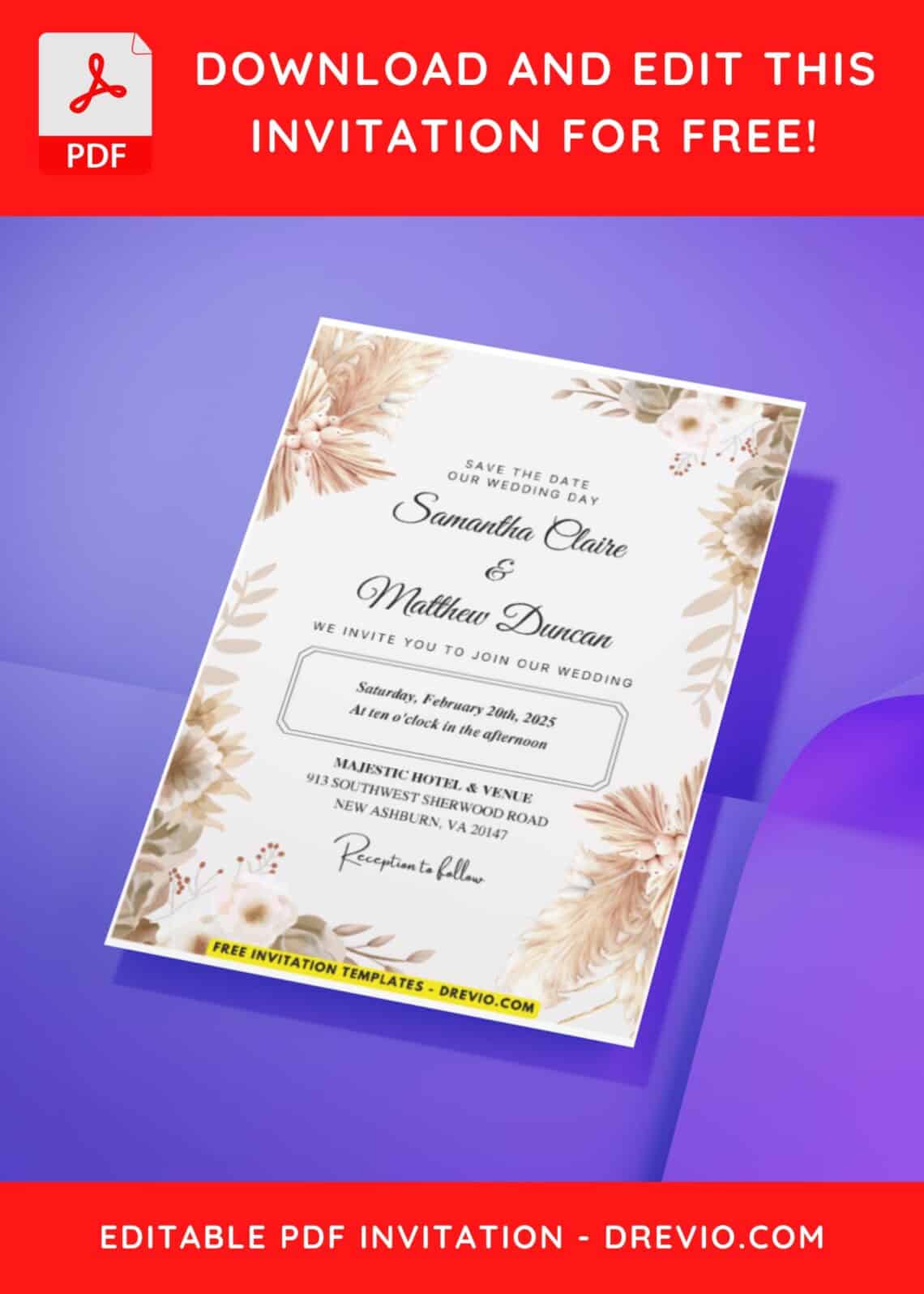 (Easily Edit PDF Invitation) Dusty Flower Wedding Invitation | Download ...