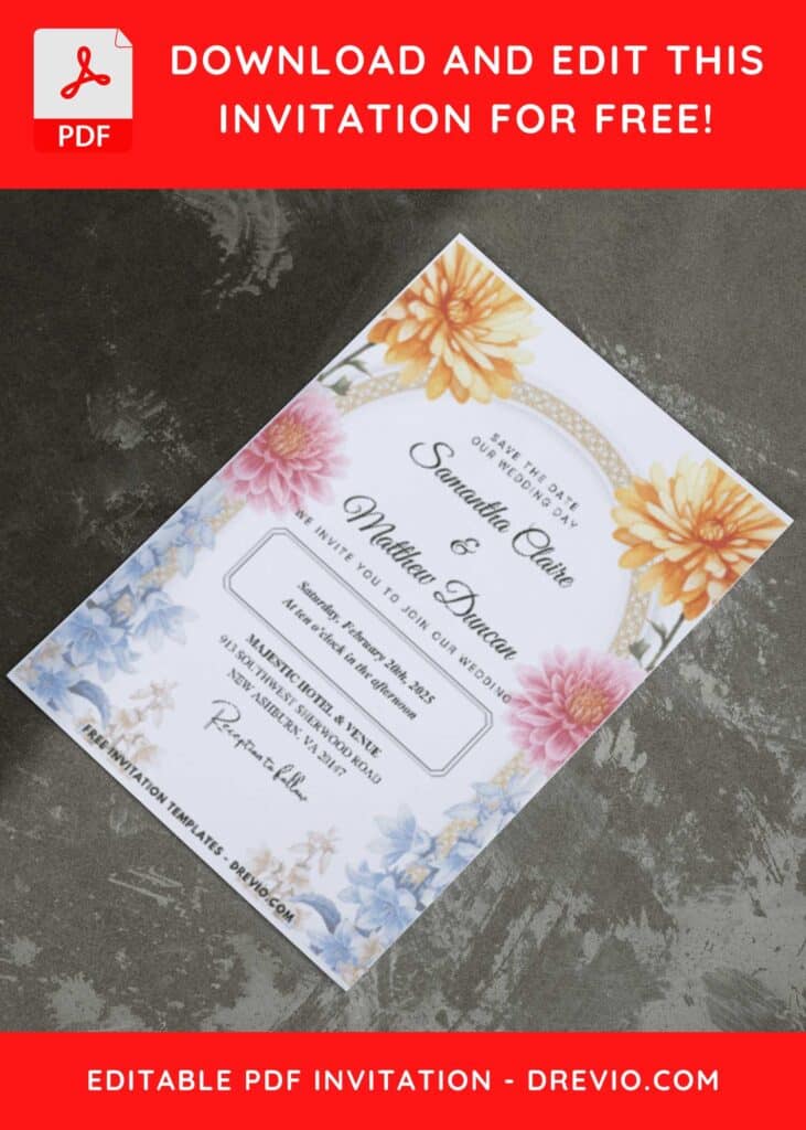 (Easily Edit PDF Invitation) Chrysanthemum Wedding Invitation D