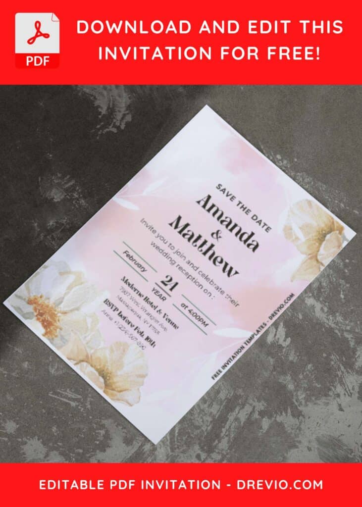 (Easily Editable PDF Invitation) Ombre Watercolor Floral Wedding Invitation H