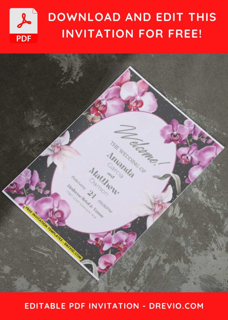 (Easily Edit PDF Invitation) Classy Spring Orchid Wedding Invitation I